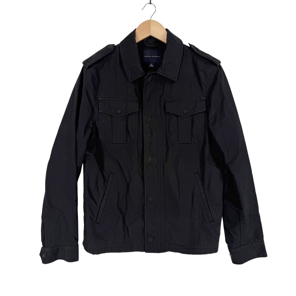 Banana Republic Military Field Jacket Mens Size S Black Utility Epaulets 2008